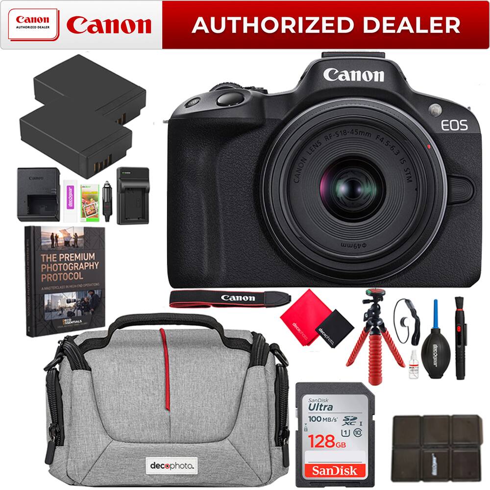 Bundle - Canon - EOS R50 Mirrorless Camera Black + 18-45mm IS STM Lens Kit Essential