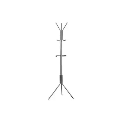 Front. ALEXOUN - Coat Rack with Hall Tree - Free Standing, Hanging Bar, 6 Hooks, 68" Height, Grey Metal,Suitable for Entryway and Bedroom - Silver.