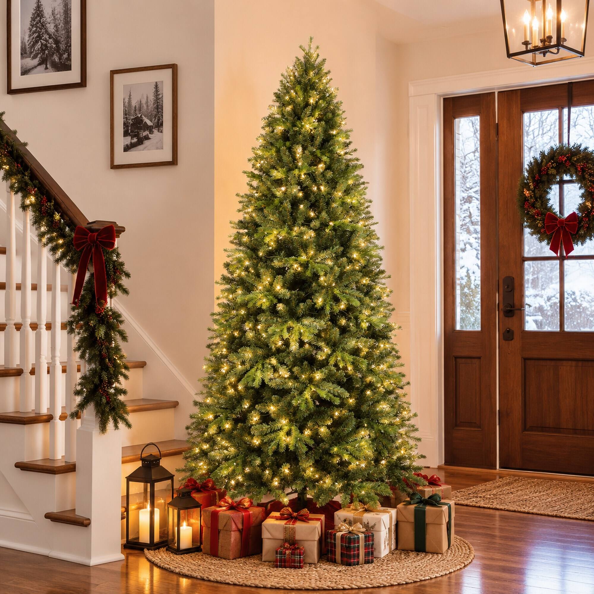RYHNUYNE 7 Ft Lush Artificial Christmas Tree With 400 Warm White LED ...