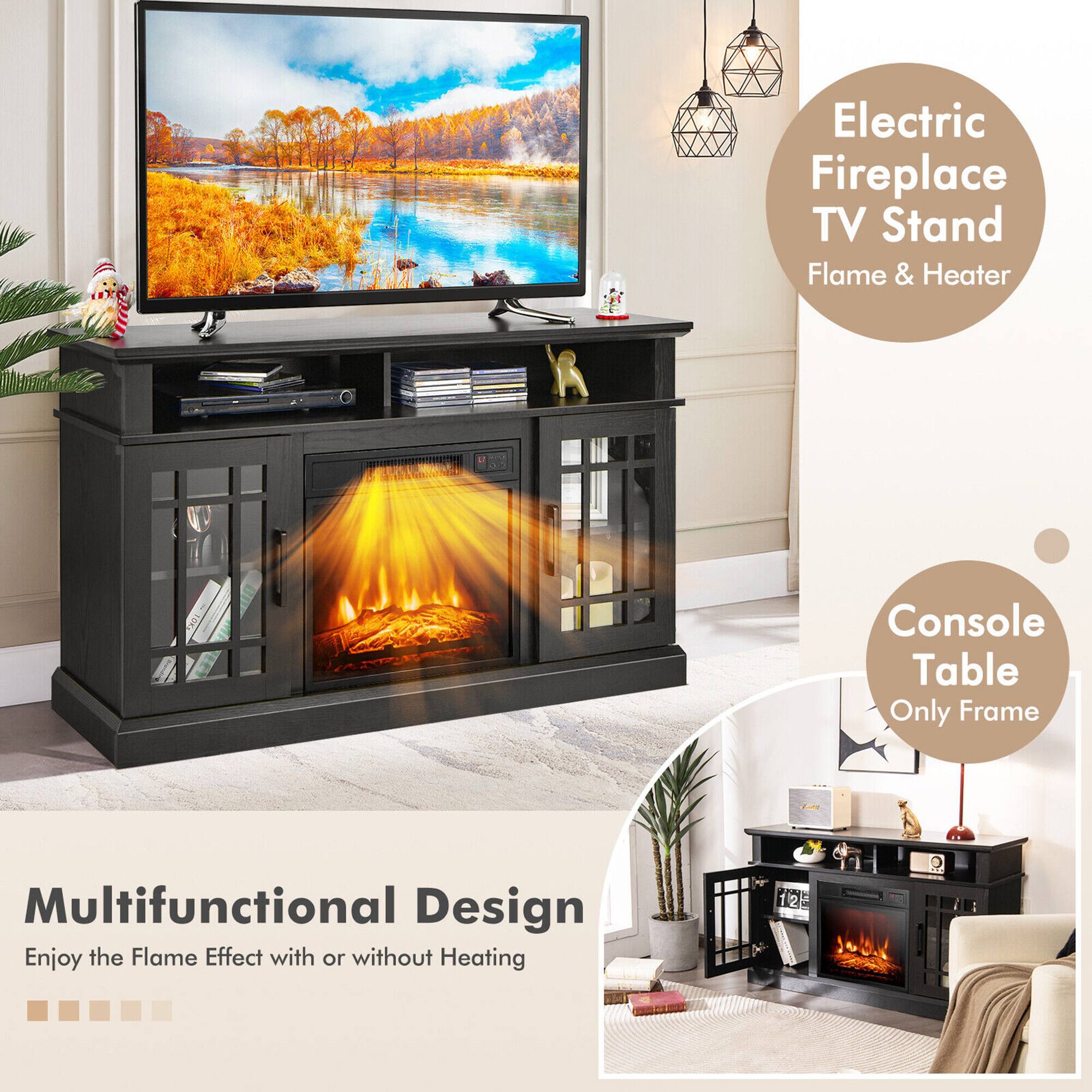 Electric Fireplace TV Stand Flame & Heater, Console Table Only Frame, Multifunctional Design, Enjoy the Flame Effect with or without Heating
