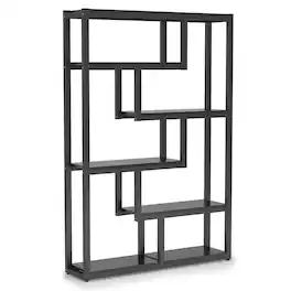 Kadyn - Bookshelf, Storage Shelf, Bookcase,6-Tier Bookshelf, 69" Industrial Etagere Bookcase with Staggered Shelves - Black