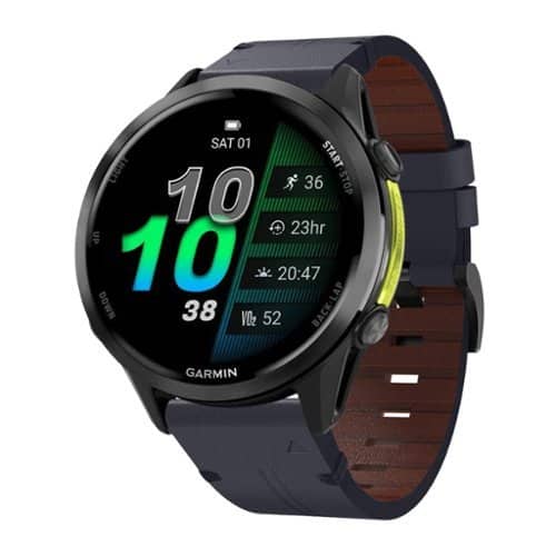 StrapsCo - Vintage Italian Leather Strap QuickFit 22 Watch Band For Garmin Forerunner 970 - Midnight