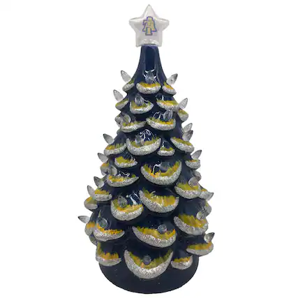 Front. Santa's Workshop - Navy North Carolina A&T Aggies 14'' Ceramic Tree - Blue.
