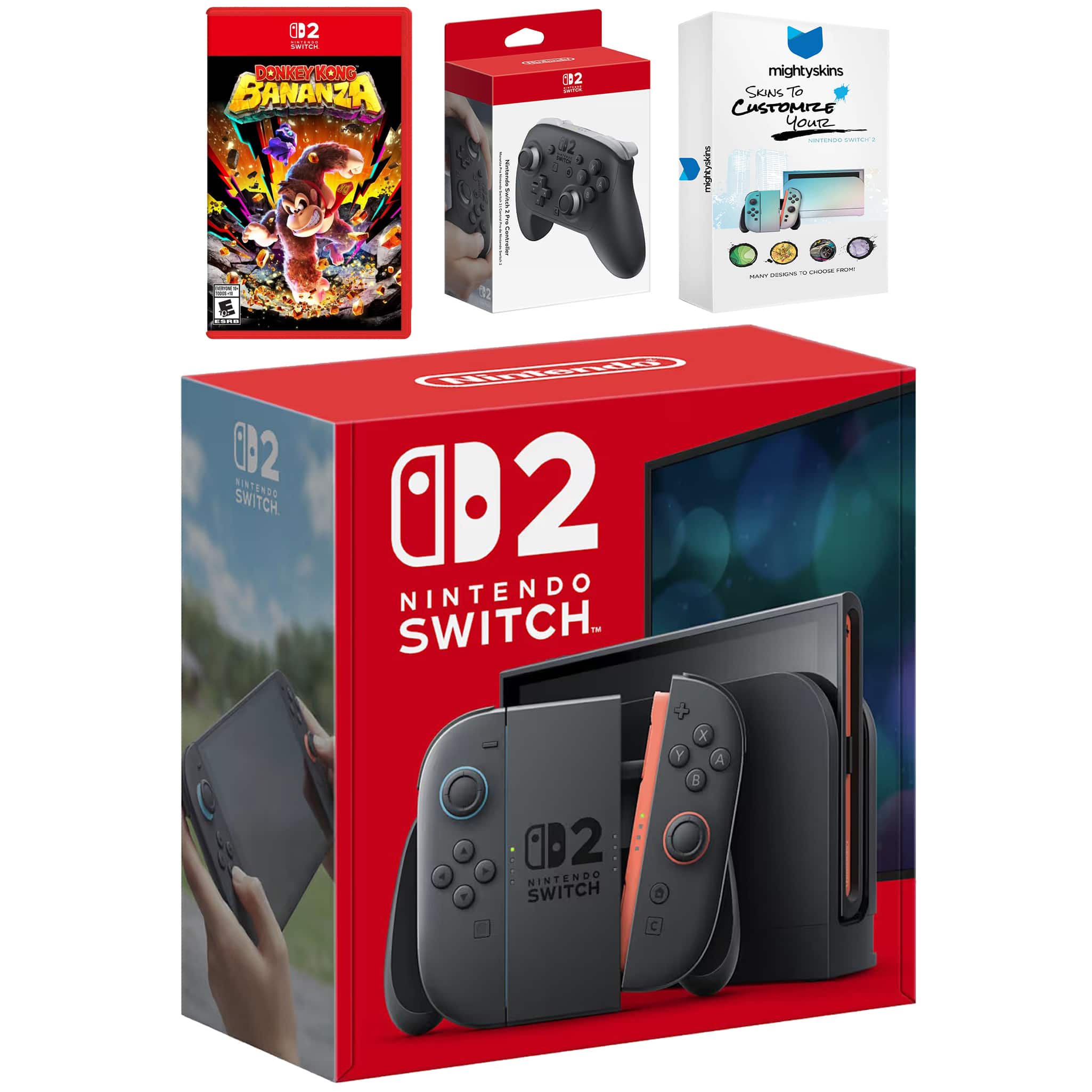 Switch 2 Video Game Console with Donkey Kong Bonanza, Pro Controller and MightySkins Code Bundle - Nintendo Switch 2