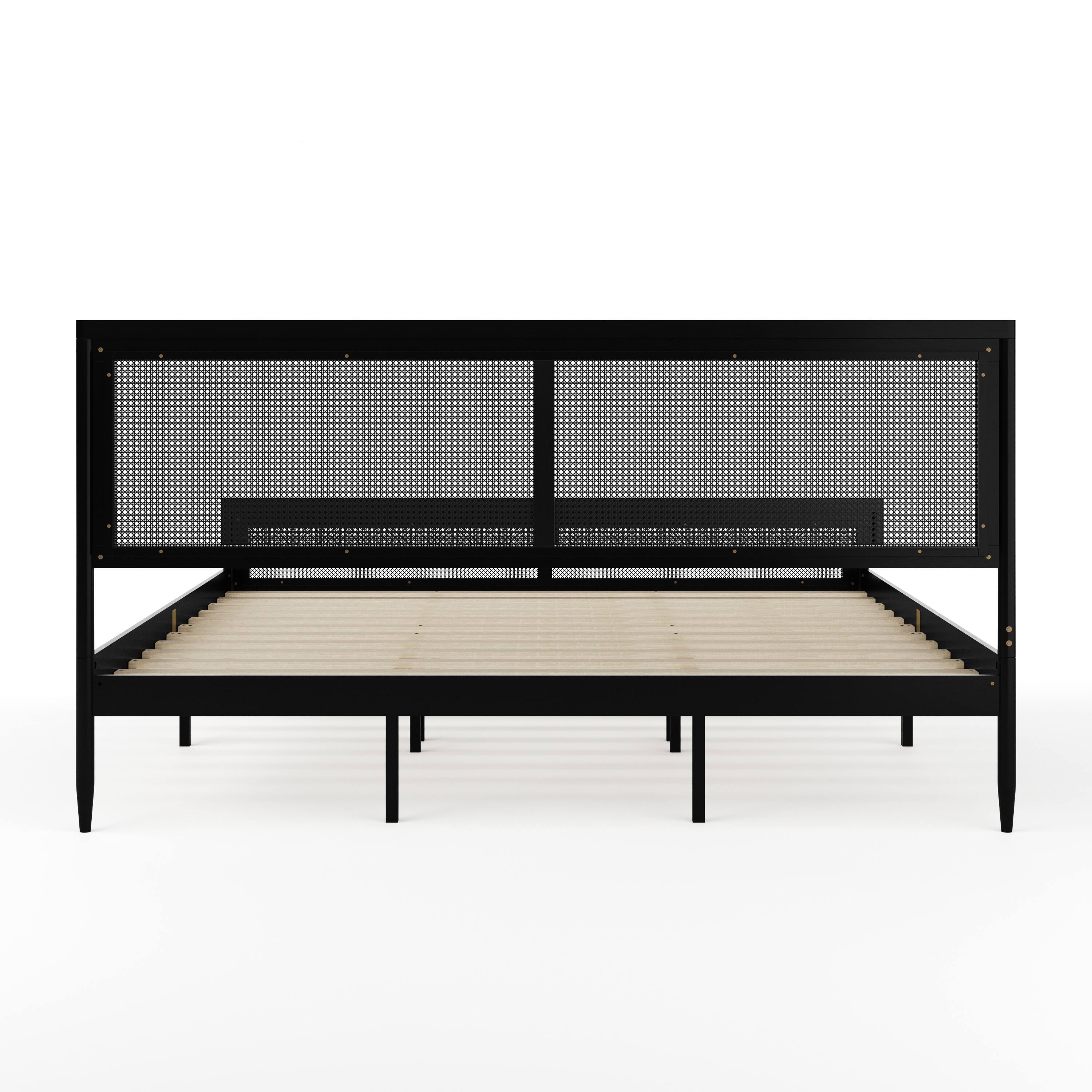 Alt View 16. Martha Stewart - Jax Wooden King Platform Bed with Rattan Inset Headboard and Footboard - Black.