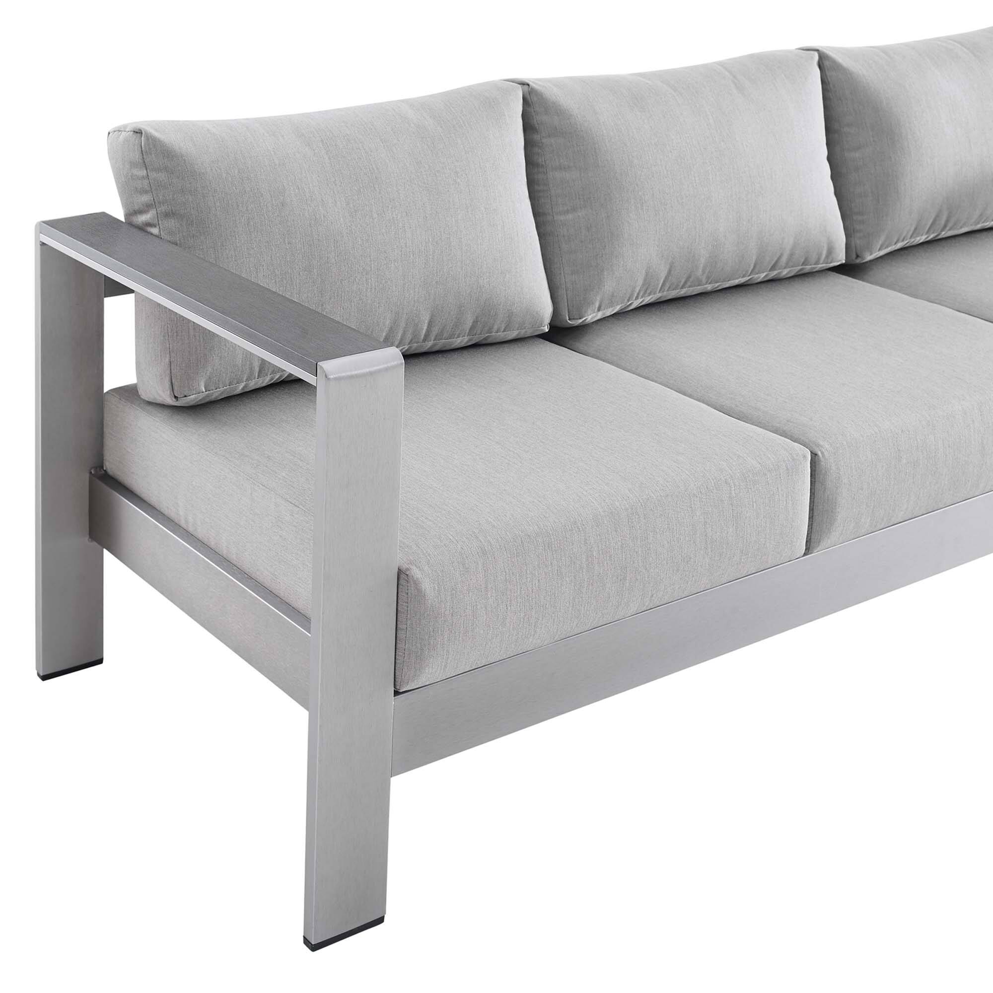 Alt View 3. Modway - Shore Sunbrella® Fabric Aluminum Outdoor Patio Sofa by Modway - Silver Gray.
