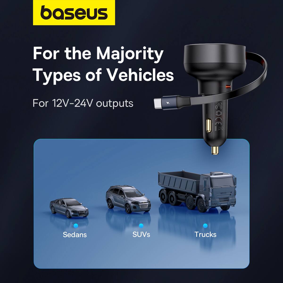 Baseus For the Majority Types of Vehicles For 12V-24V outputs KT  Sedans SUVs Trucks