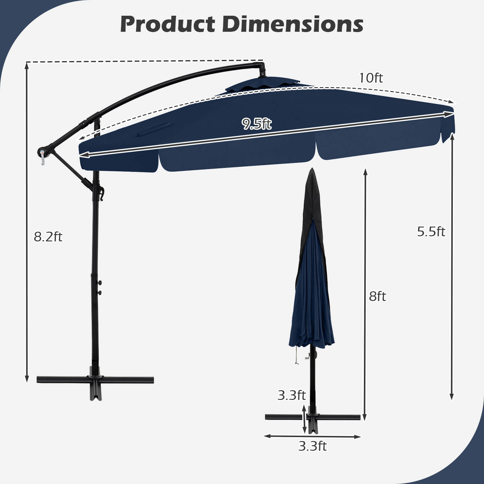 Product Dimensions: 10 ft x 9.5 ft x 8.2 ft x 5.5 ft x 8 ft x 3.3 ft x 3.3 ft.