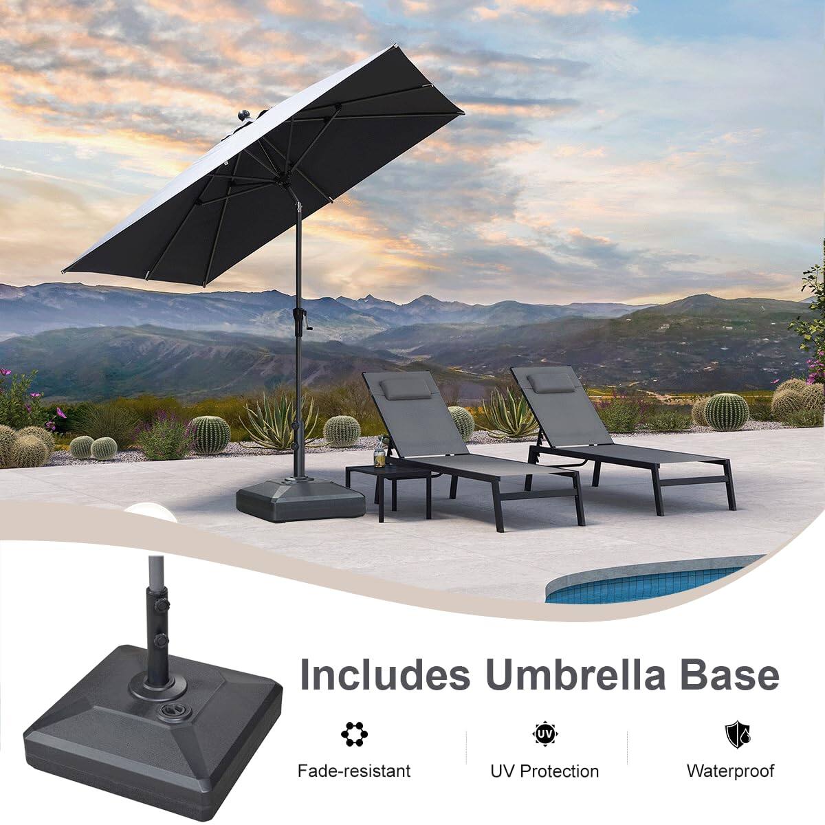 Includes Umbrella Base  
Fade-resistant  
UV Protection  
Waterproof