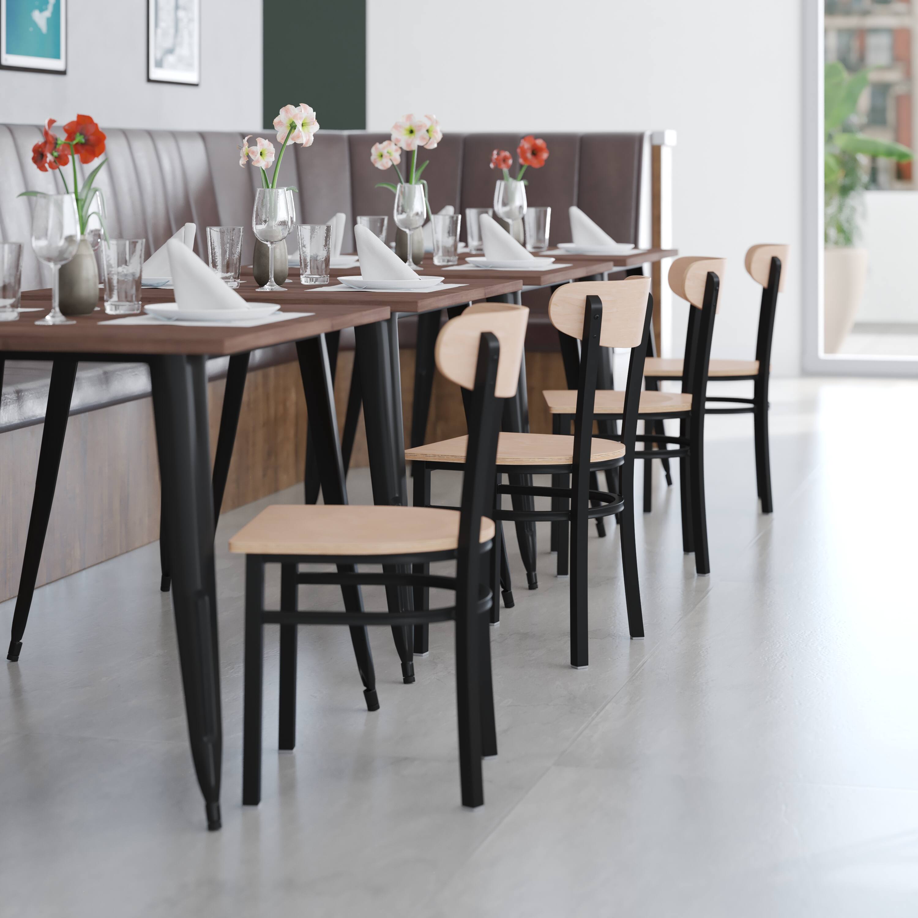 Alt View 4. Emma + Oliver - Yara Industrial Dining Chair with Rolled Steel Frame and Solid Wood Seat - 500 lbs. Static Weight Capacity - Natural Birch.