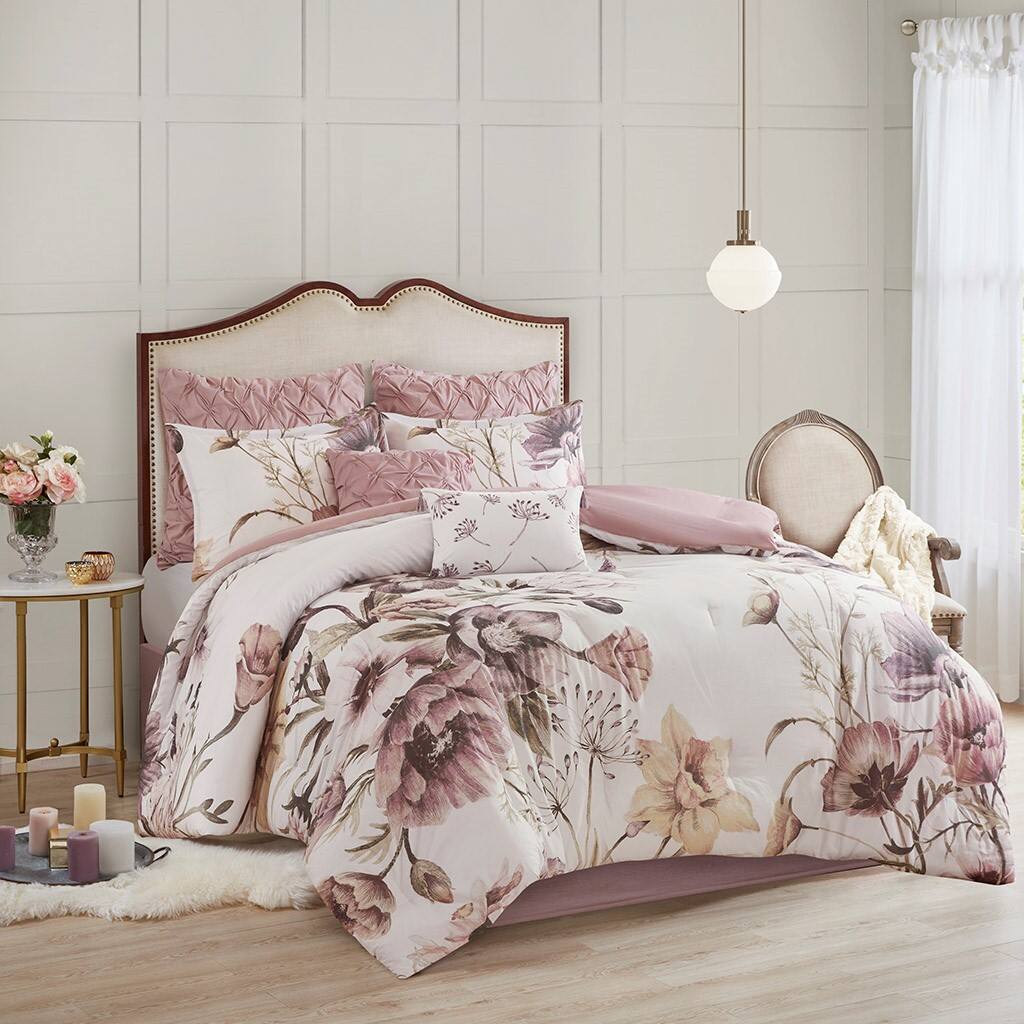 Alt View 1. Gracie Mills - Gracie Mills Kyrie 8-Piece Cotton Printed Comforter Set - Blush.