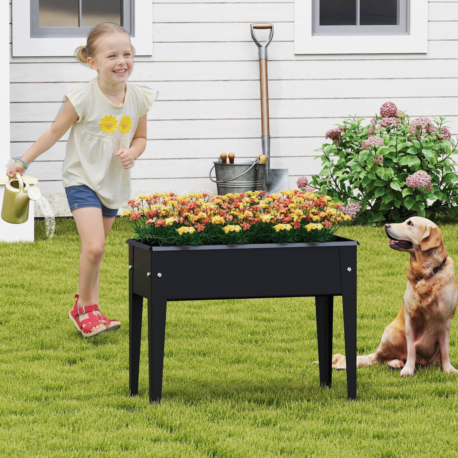 Alt View 3. Costway - Costway 1 PCS Raised Garden Bed Elevated Metal Planter Box with Legs Drainage Holes Gardening Box - Black.