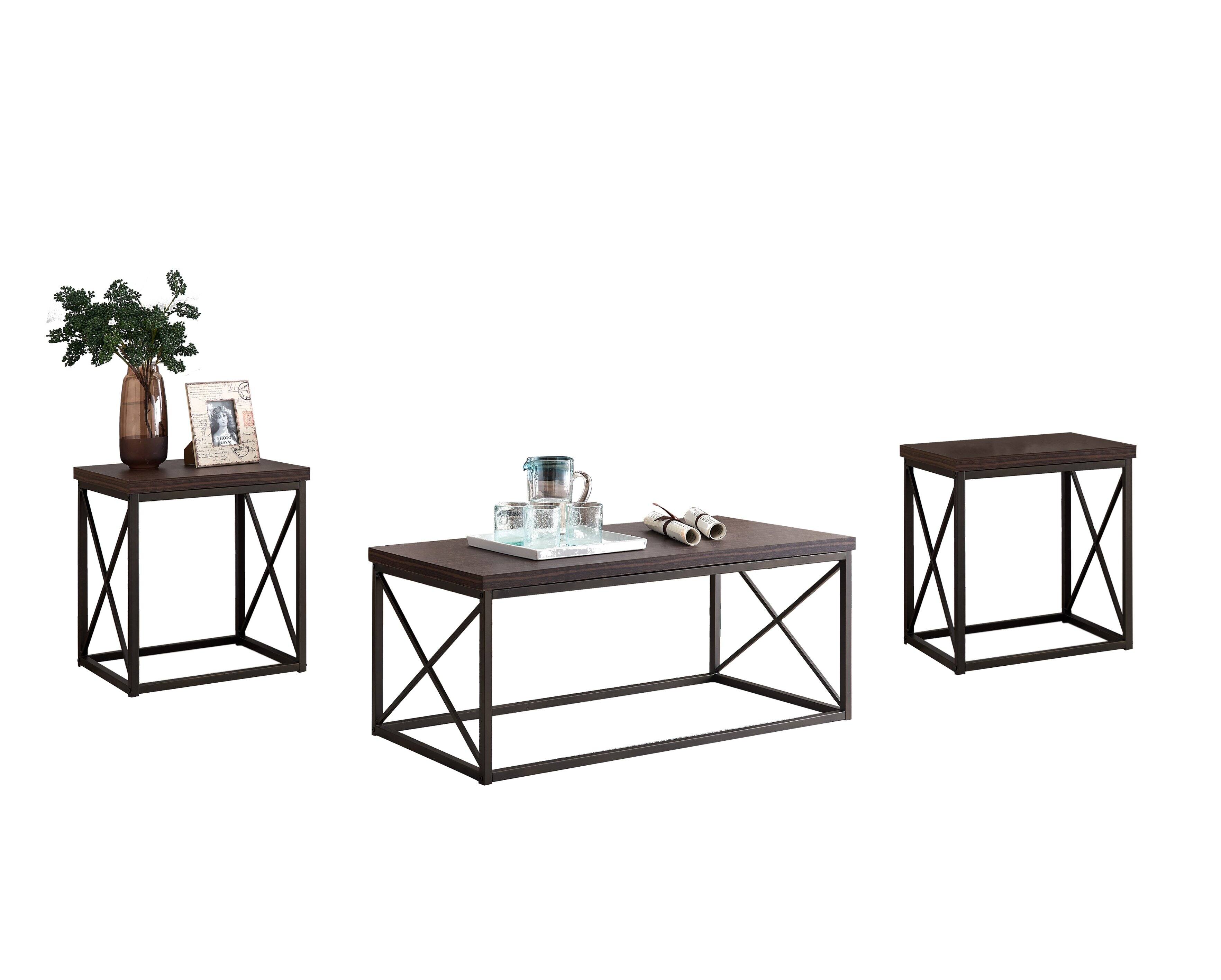 Angle. Kings Brand Furniture - Kings Brand Furniture - Konos 3-Piece Coffee Table & 2 End Tables Occasional Set, Brown/Pewter - Pewter.