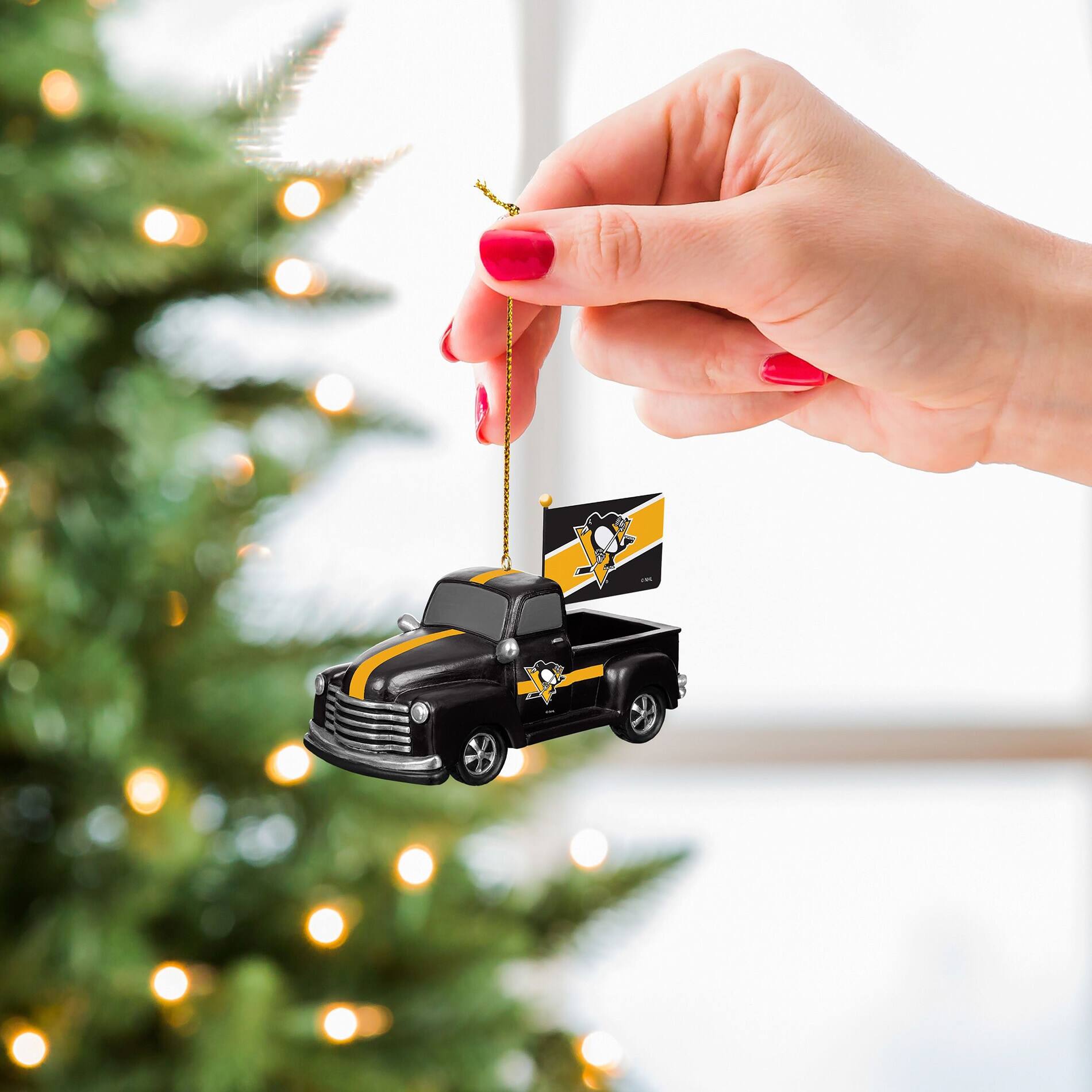 Alt View 2. Evergreen Enterprises - Pittsburgh Penguins 3" Rally Truck Two-Piece Ornament Set - Multicolor.