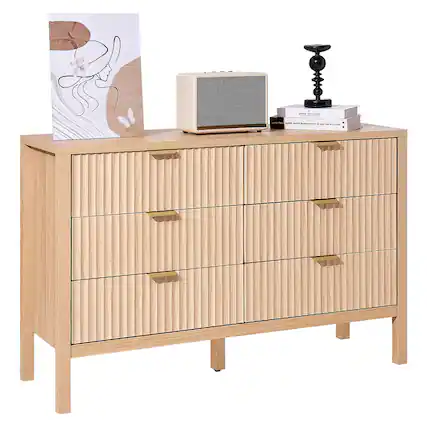Front. VEVOR - 6 Fluted Drawer Dresser, Wooden Chest of Drawers with Sliding & Anti-tip Device, Modern Minimalist Dresser Chest - Wooden.