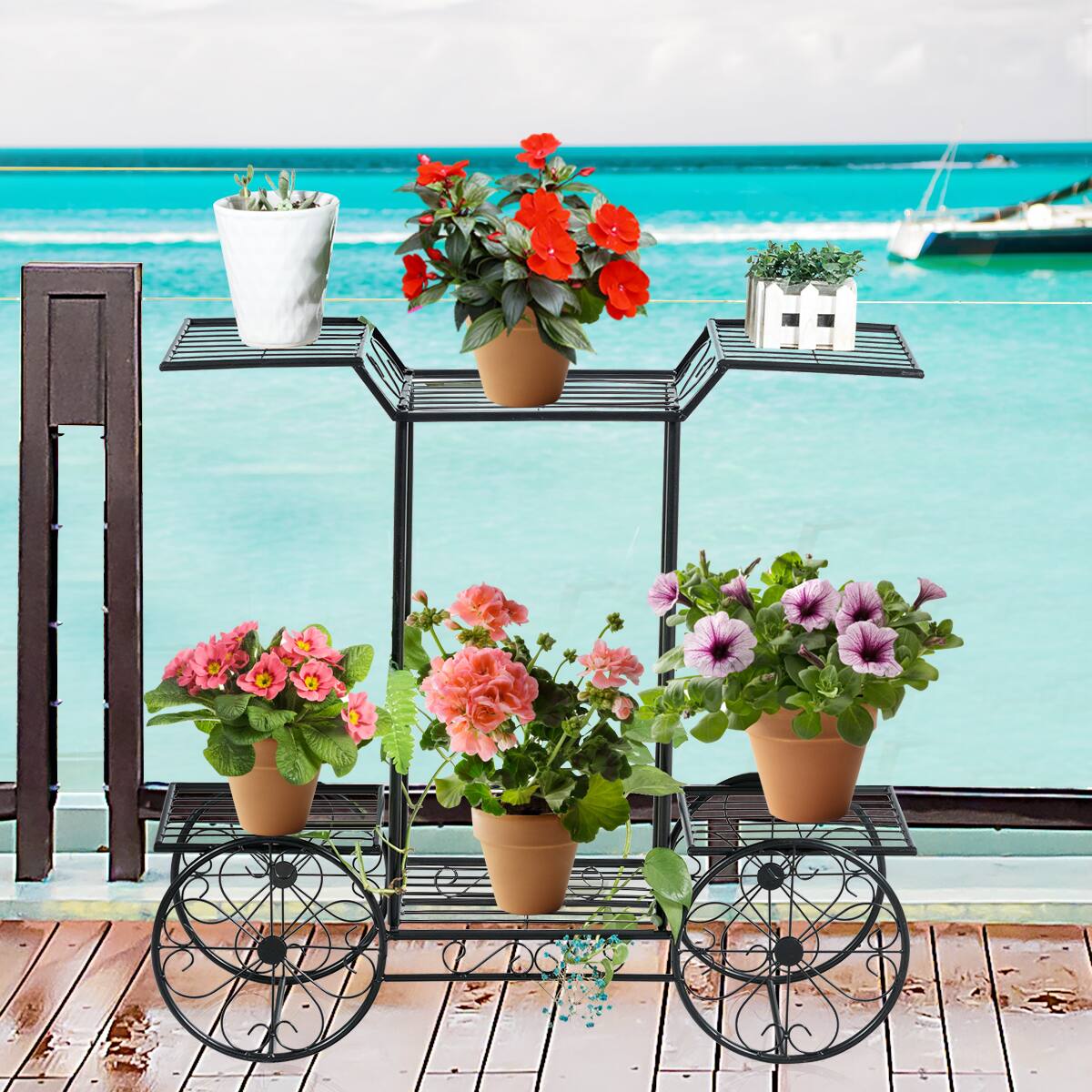 Alt View 1. Costway - Costway 6-Tier Garden Cart Stand Flower Rack Display Decor Flower Pot Plant Holder - Green.