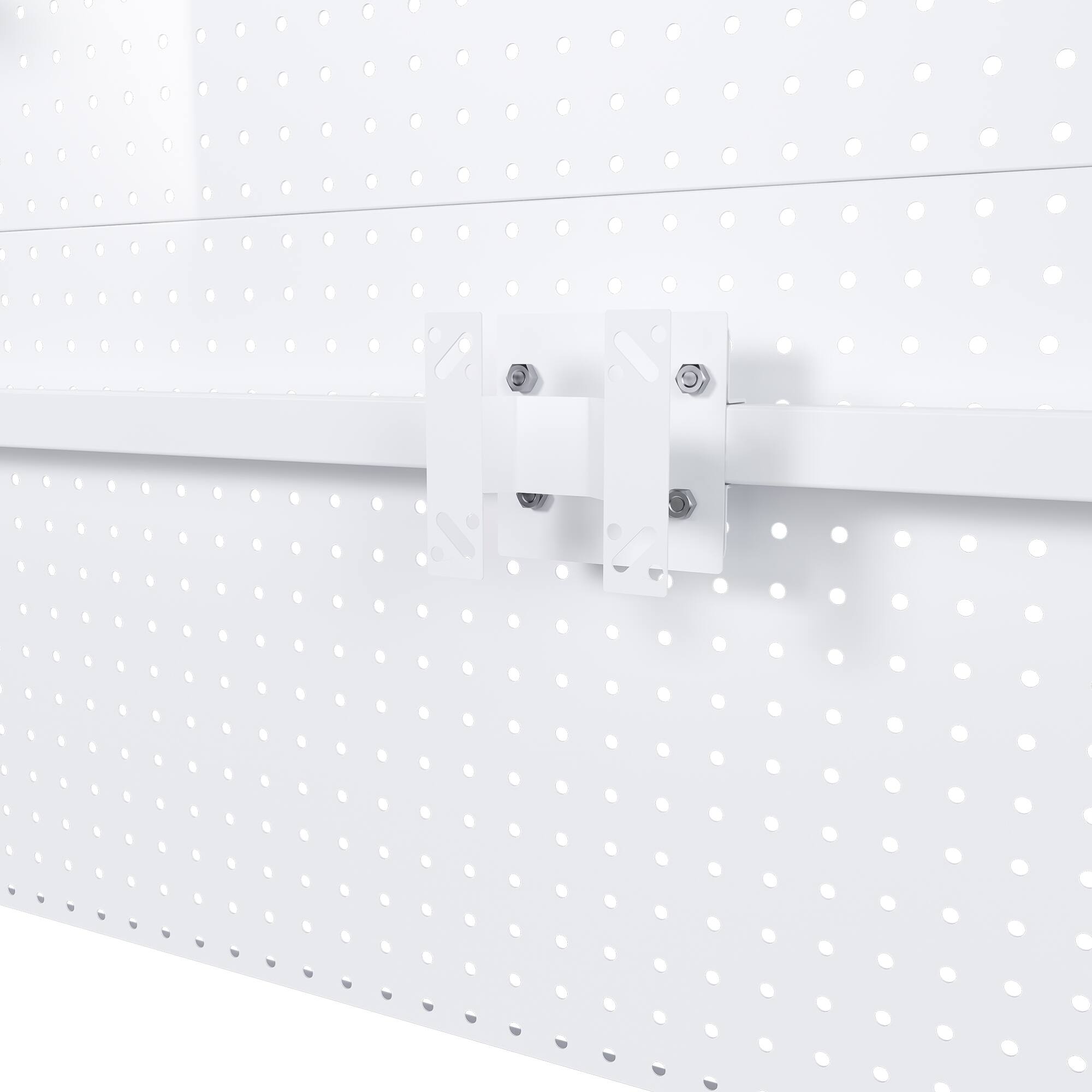 Back. GOODSILO - Large Dual Monitor Stand Desk Organizer with Pegboard Panel and Modular Storage Accessories - White.