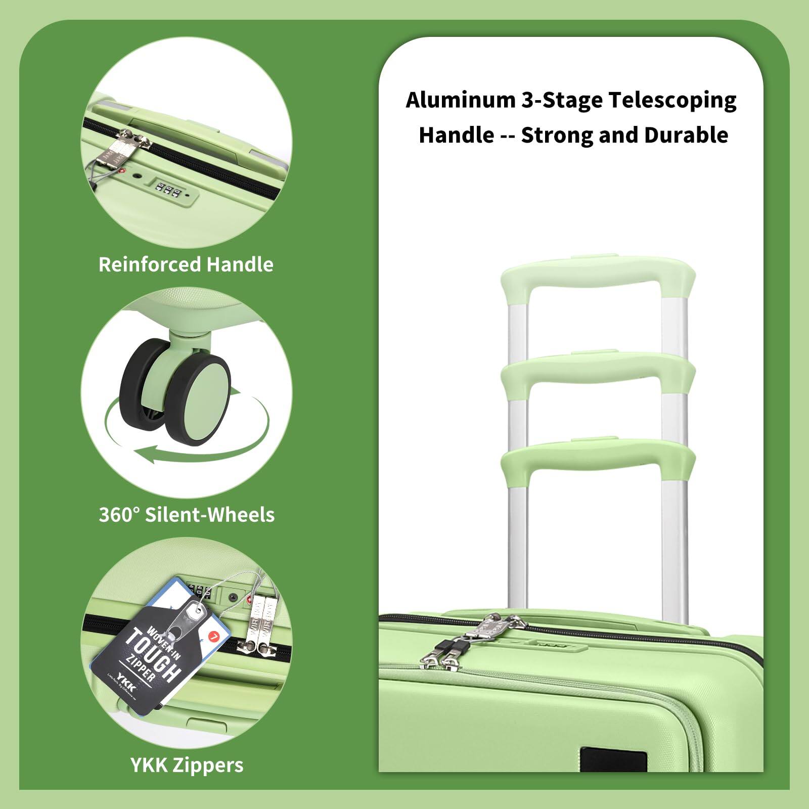 Aluminum 3-Stage Telescoping Handle -- Strong and Durable

Reinforced Handle

360° Silent-Wheels

YKK Zippers