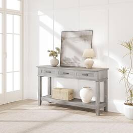 Homhougo - 54-Inch Farmhouse Console Table with 3 Drawers - Finish, Open Shelf for Living Room Storage - Gray