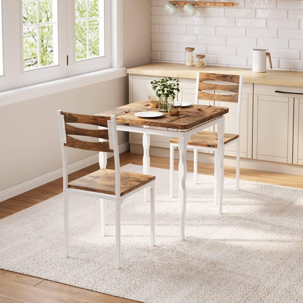 Front. Babevy - Industrial 3-Piece Dining Table Set for 2 with Cushioned Chairs, Kitchen Table Set with Spiral Leg Design - White+Brown.