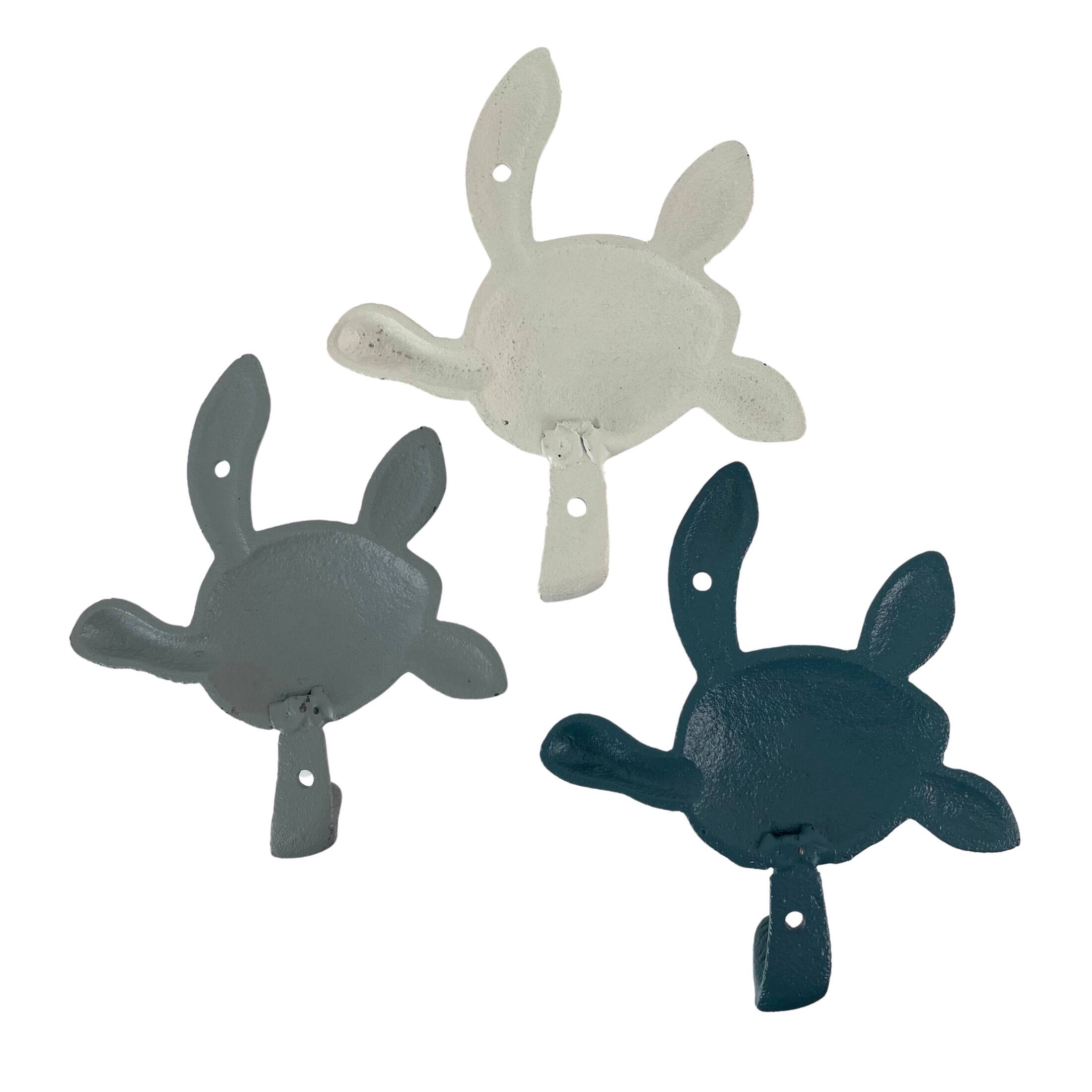 Alt View 5. Zeckos - Cast Iron Sea Turtle Wall Hook Set – Blue, Gray, White, Indoor/Outdoor Use - Multicolored.