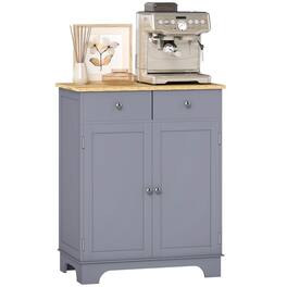 Homcom - Storage Cabinet, Sideboard Floor Cupboard with Solid Wood Top, Adjustable Shelf - Gray