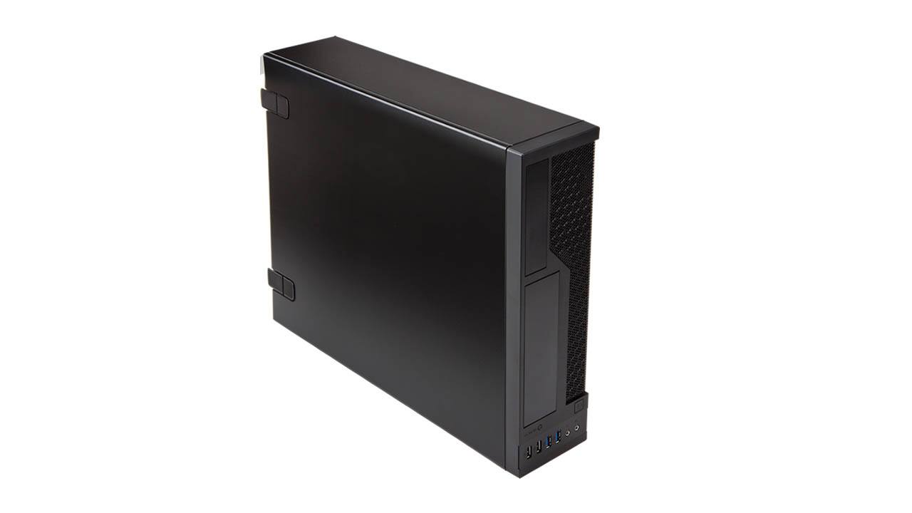 Left. In Win - CE685 Slim Micro-ATX Mini-ITX Small Form Factor Desktop with 450W TFX PS Pre-Installed, 11.9L, 90mm Front Fan - Black.
