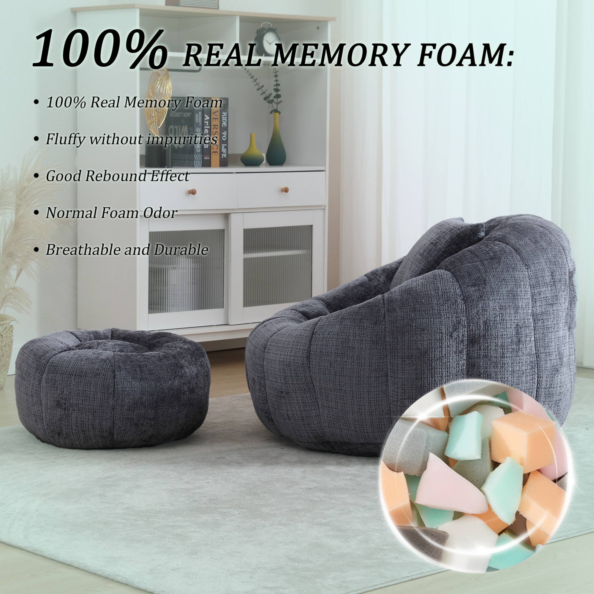 100% REAL MEMORY FOAM:

- 100% Real Memory Foam
- Fluffy without impurities
- Good Rebound Effect
- Normal Foam Odor
- Breathable and Durable
