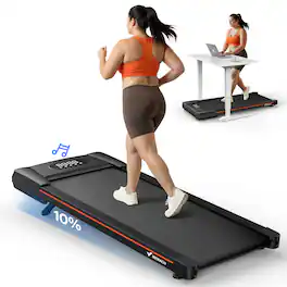 MERACH - Treadmill with 10% Auto Incline, 350lb Under Desk Treadmill with Bluetooth Speaker - Black