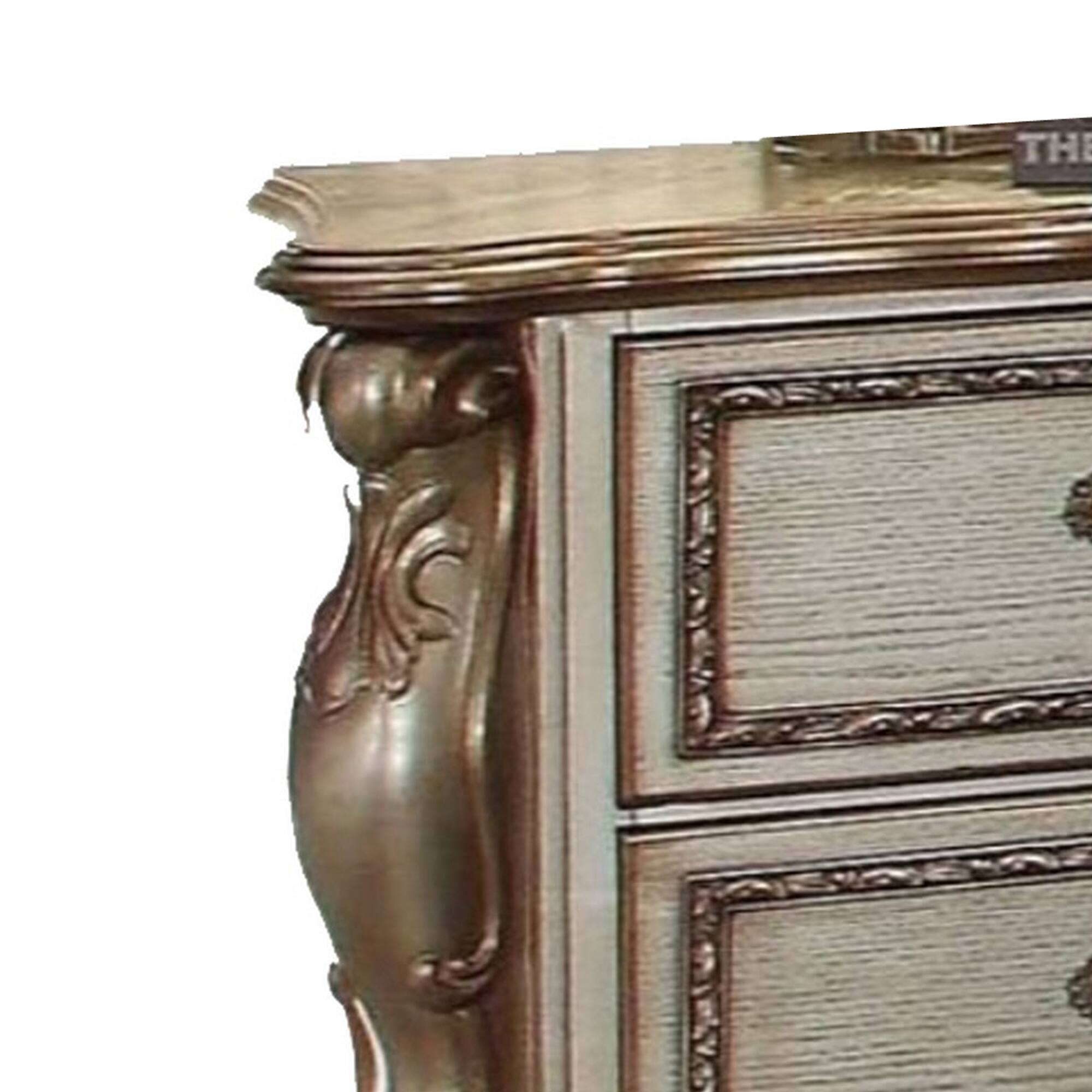 Alt View 1. Manhattan Lane - Wooden Nightstand with Two Drawers - Gold & White.
