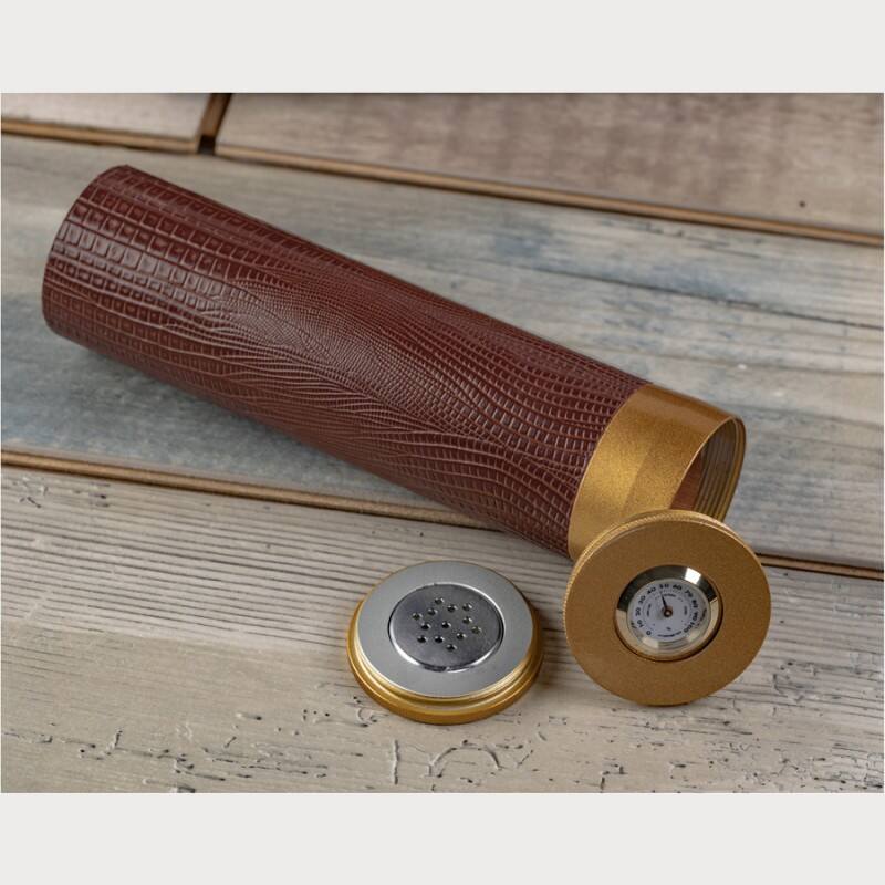 Alt View 1. Prestige - THE GatorBack Brown Cigar Humidor Gift Set - Brown Gator Skin Design Leather.