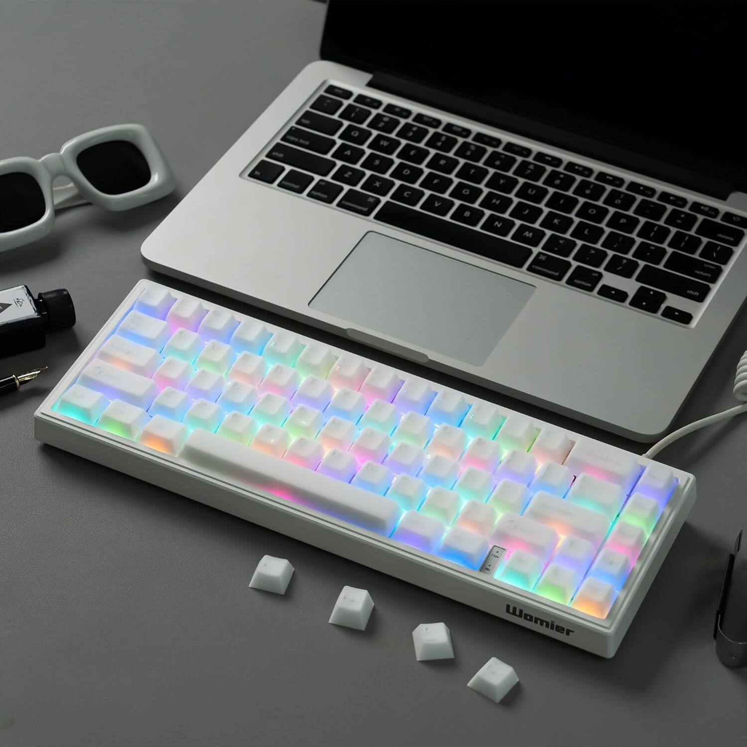 Alt View 3. Womier - Womier PBT Keycaps,Translucent Ceramic Keys Cherry Profile Double-Shot Keycap for All US Layout Mechanical Keyboard - White.