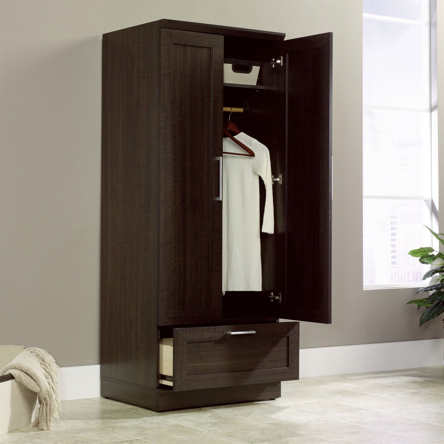 Hivvago - Bedroom Wardrobe Armoire Cabinet in Dark Brown Oak Wood Finish - Espresso