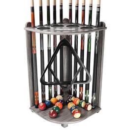 GSE Games & Sports Expert - Wood 10 Corner Style Pool Cue Rack with Score Counter, Metal Hook, and Drink Holders - Brushed Grey
