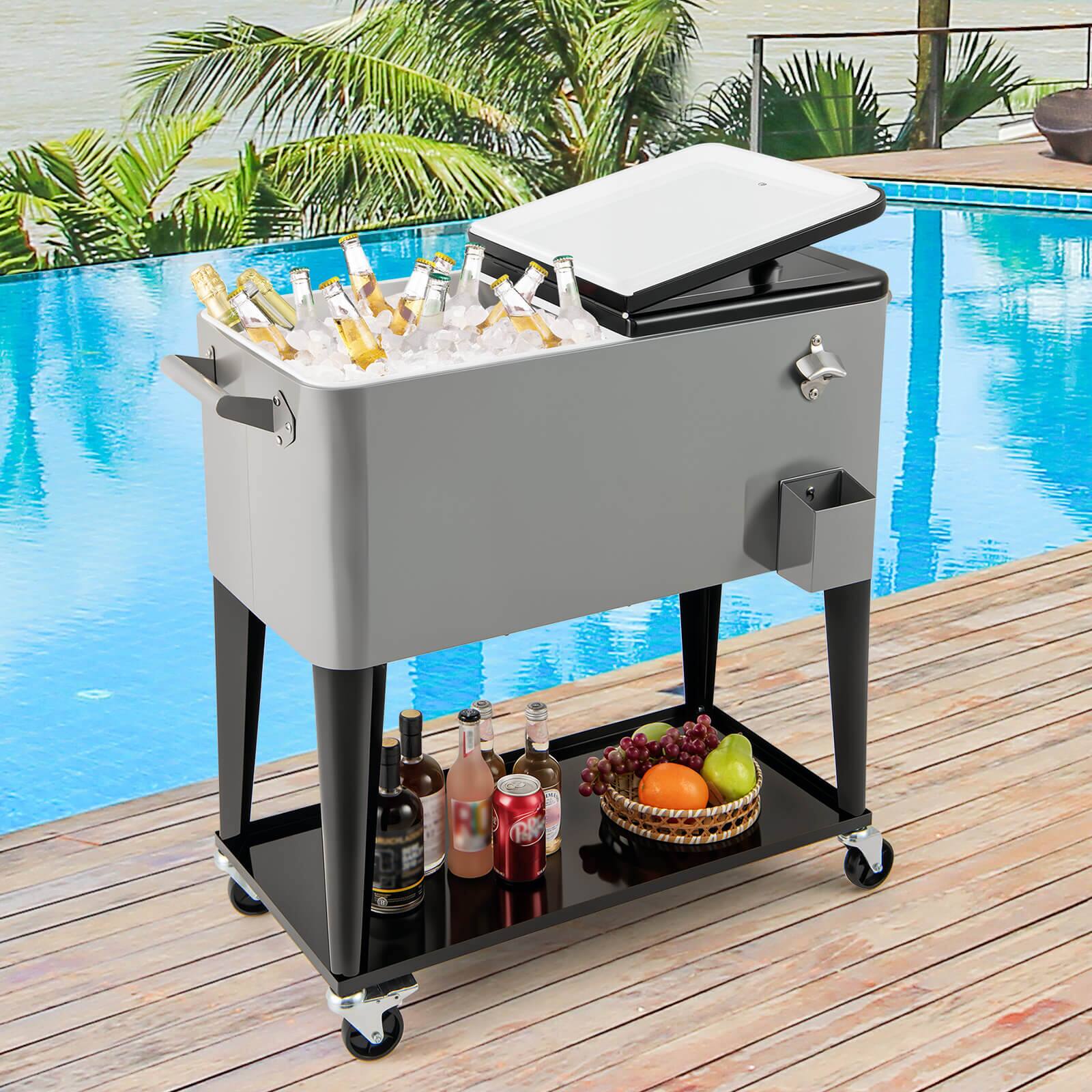 Alt View 1. Costway - Costway 80-Quart Rolling Patio Cooler on Wheels with Side Handles Storage Shelf Cap Catcher - Black + Gray.