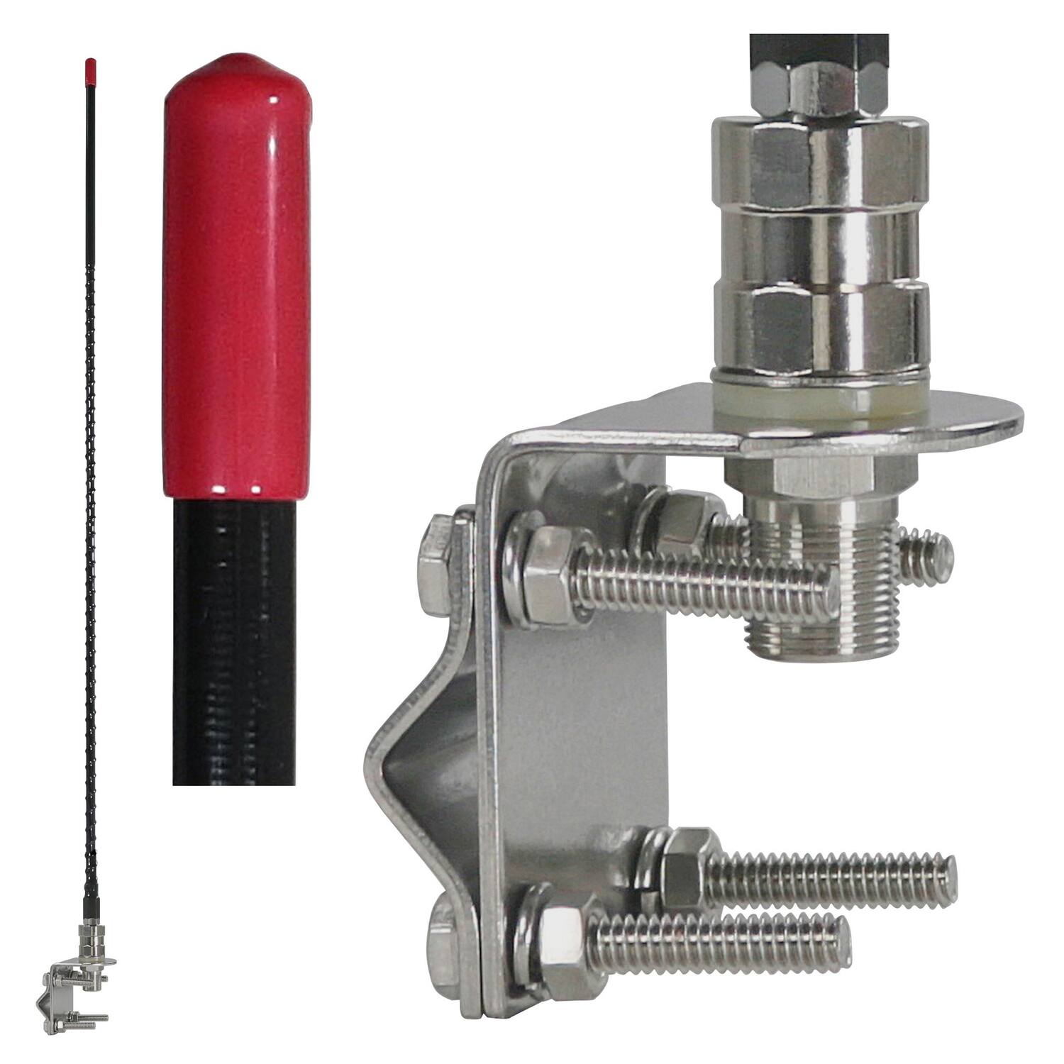 Browning - Br-fg-ms Stainless Steel Cb Mirror Mount With 3-ft. Heavy-duty Fiberglass Cb Antenna, Br-fg-ms - Black