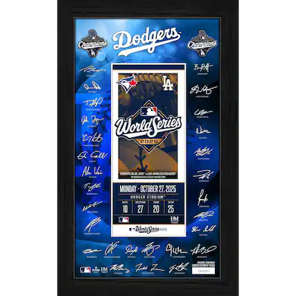 Front. Highland Mint - Los Angeles Dodgers 2025 World Series Champions 12" x 20" Signature Ticket Frame - Multicolor.