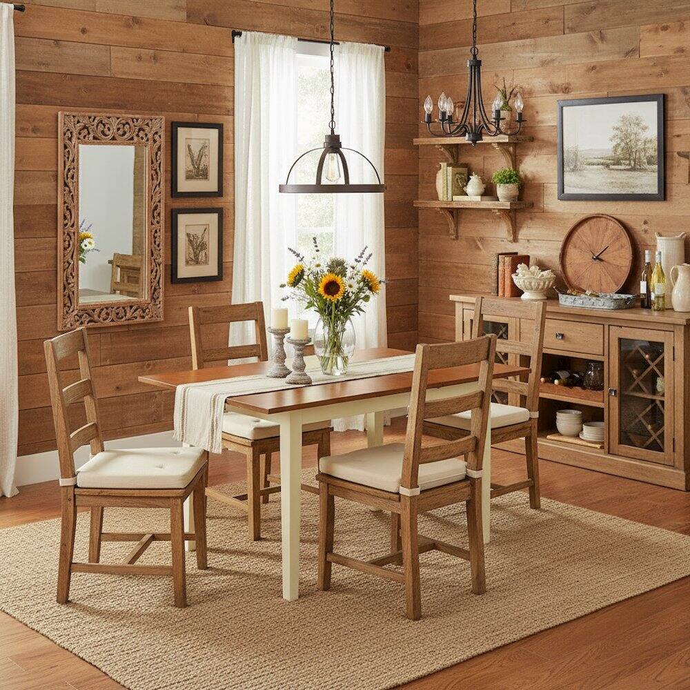 Back. FurniFact - Rectangular Wood Dining Table - Buttermilk & Cherry.