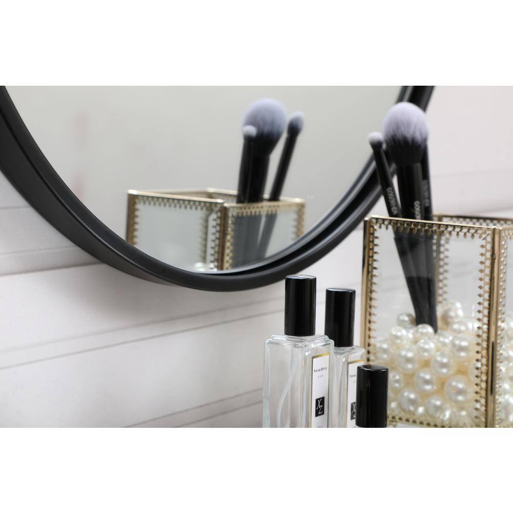 Left. Elegant Decor - Metal frame round mirror 18 inch in Black - Black.