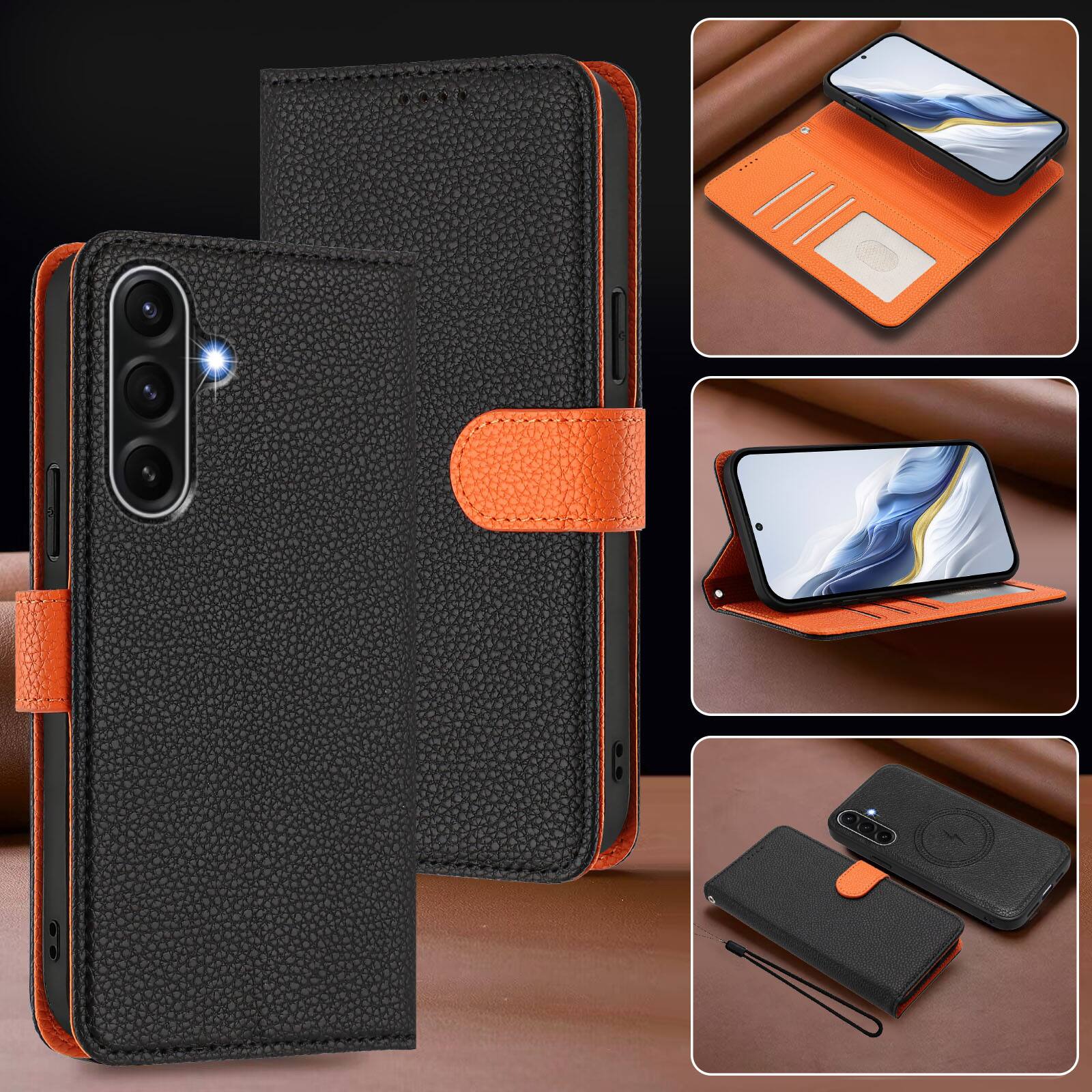 Alt View 5. Dteck - Magnetic Detachable 2-in-1 Wallet Case for Samsung Galaxy A17 5G,PU Leather Flip Cover with Card Slots & Wrist Strap - Black.