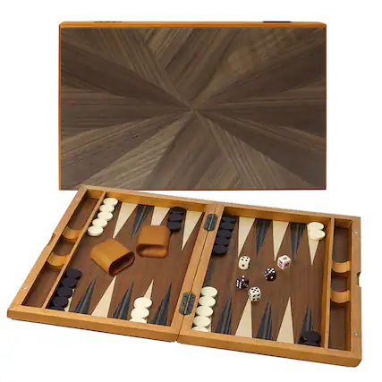 Front. GSE Games & Sports Expert - Premium Wooden Folding Inlay Backgammon Board Game Set, Classic Traditional Board Game (Focus-17").