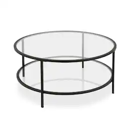 Hudson&Canal - Sivil 36" Wide Round Coffee Table with Glass Top - Black