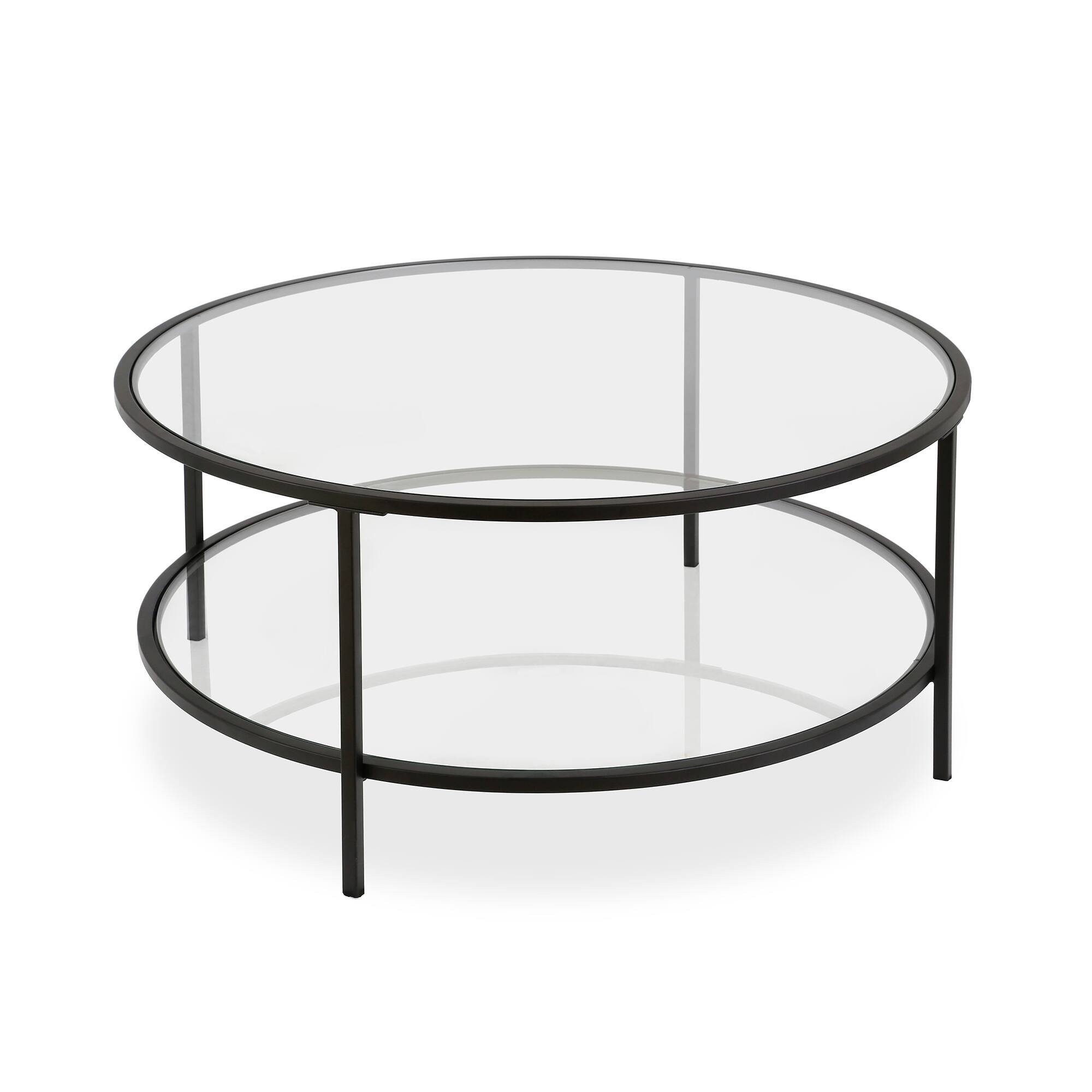 Hudson&Canal - Sivil 36" Wide Round Coffee Table with Glass Top - Black