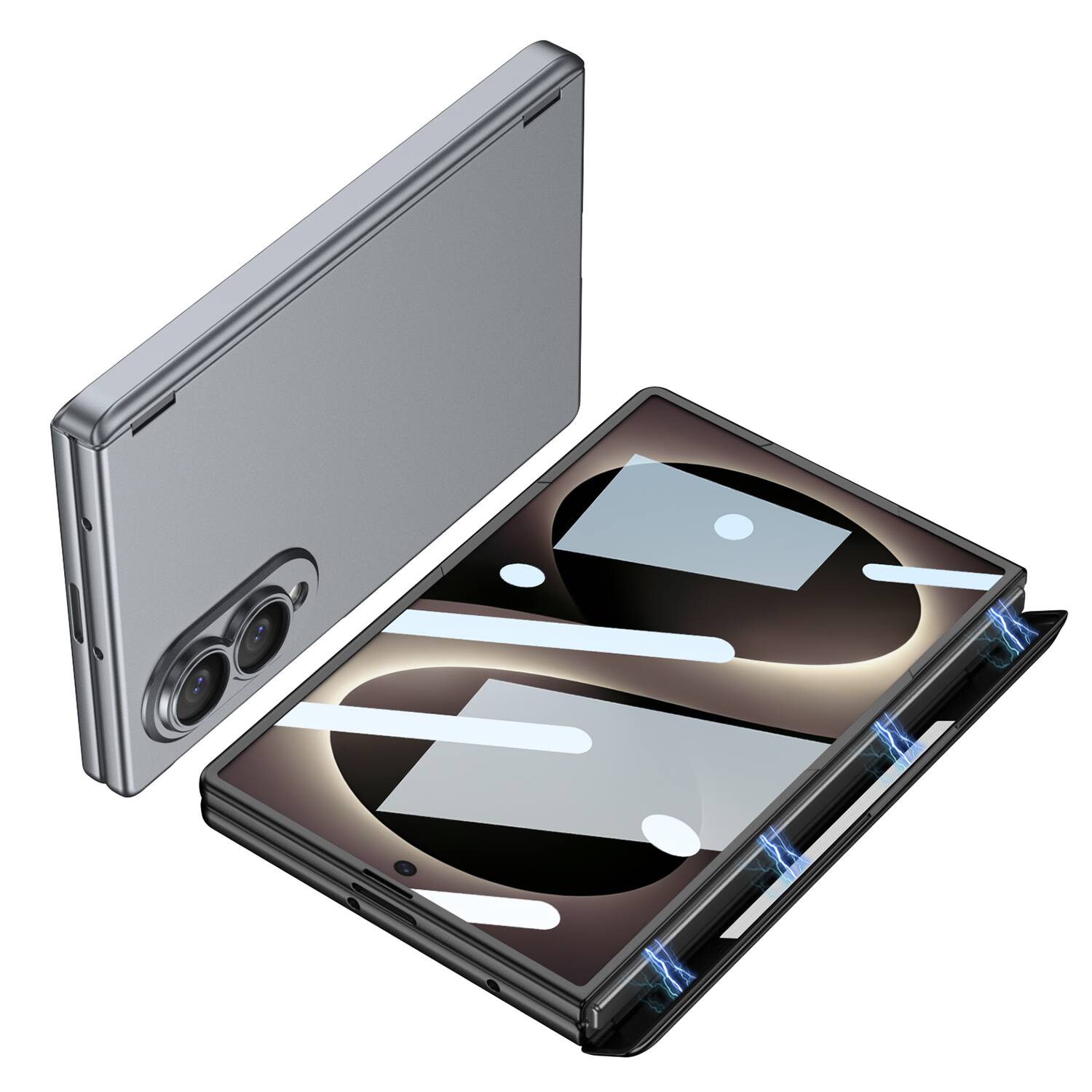 Alt View 2. Dteck - Shockproof Case for Samsung Galaxy Z Fold8 Built in Screen Film, Rigid Plastic Protective Cover with Full Hinge Defense - Gray.