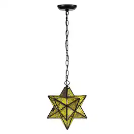Jonathan Y - Stella 12" Moravian Star Metal/Clear Glass LED Pendant, Oil Rubbed Bronze/Yellow Mercury Glass - Oil-Rubbed Bronze