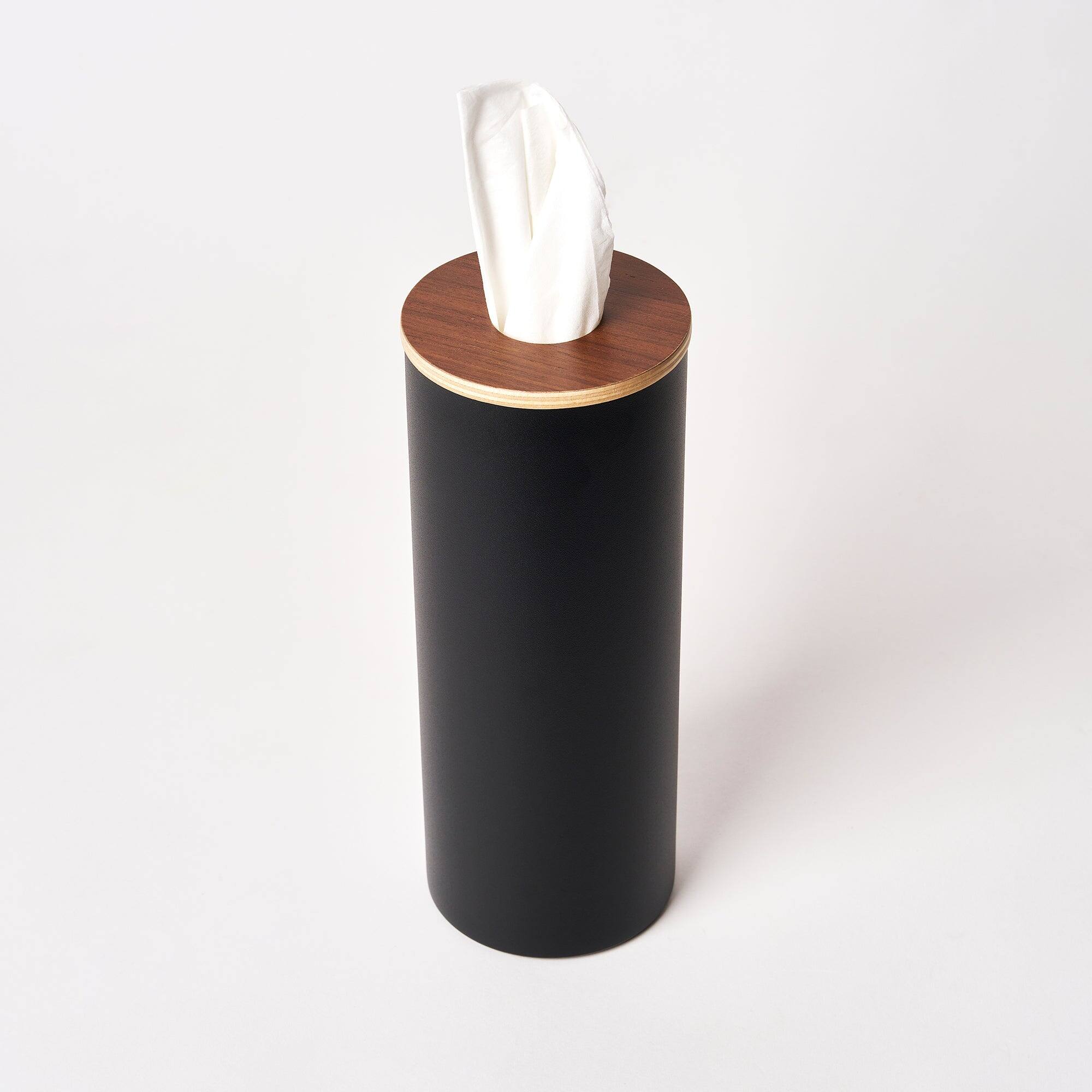 Left. Yamazaki Home - Round Tissue Case - Steel + Wood - Walnut.