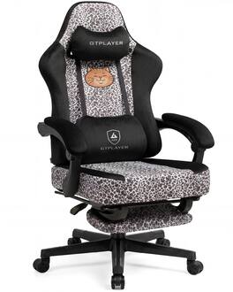 GTPlayer - Gaming Chair with Leopard Print Cat Ergonomic Office Chair Cute Velvet Fabric Big and Tall Comfortable Video Gamer Chair - White