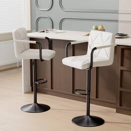 HTUTWOO - PU Leather Bar Stools Set of 2, Swivel Counter Height Chairs, Airlift Barstools with Back and Arms for Kitchen, Pub - White