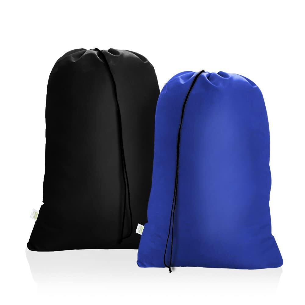 Front. DORLUKFU - 2Pack Laundry Bag 28x45 inch Drawstring Laundry Basket Hamper Line Bag XXL Large Dirty Clothes Storage Travel Bag - Blue + Black.