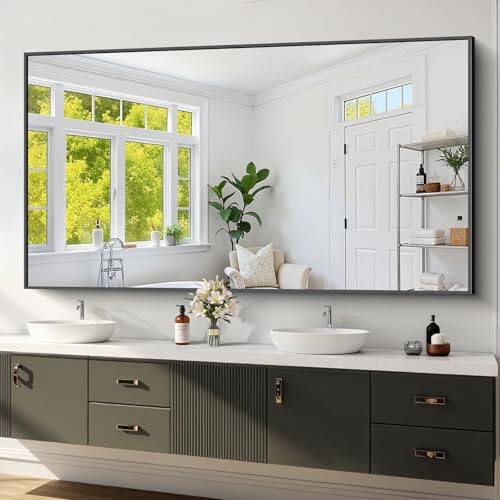 Hirose Alice - Framed Bathroom Mirror Shatterproof Glass Hd No Distortion Horizontal vertical Mount Modern Matte Aluminu...